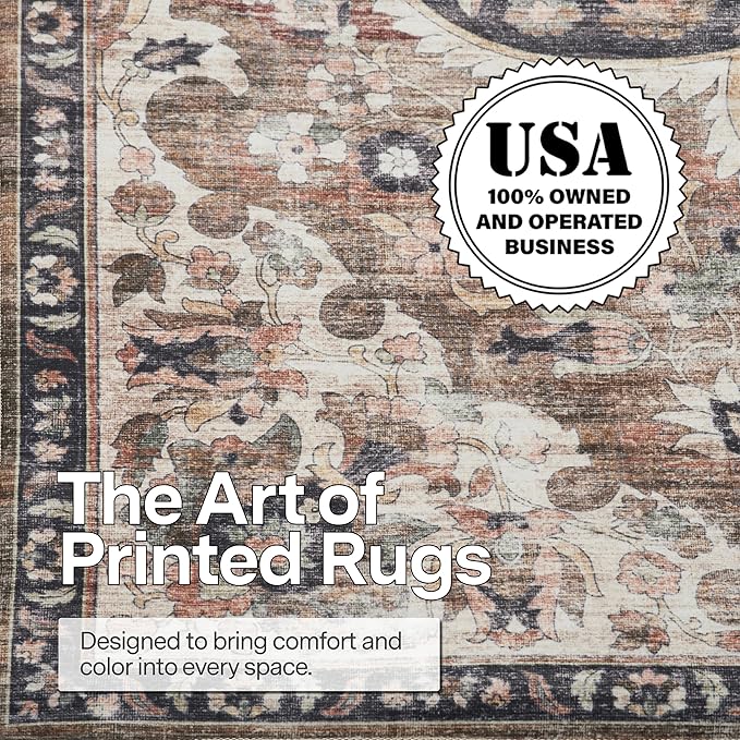 ReaLife Rugs Machine Washable Area Rug - Living Room Bedroom Bathroom Kitchen Entryway Office - Padded Low Pile Stain Resistant Premium - Boho Farmhouse Vintage - Joy - Brown Beige 7'6" x 9'6"