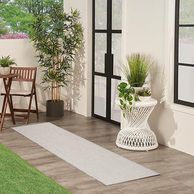 Nourison Home Courtyard Ivory Silver 2'2" x 20' Area Rug - Easy Clean, Non Shedding, Bed Room, Living Room, Dining Room, Kitchen (20' Runner)