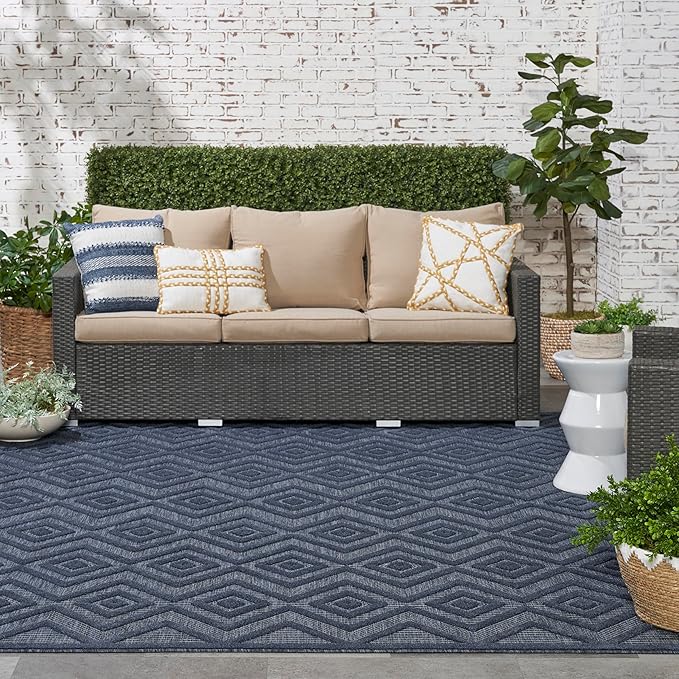 Nourison Home Versatile Navy Blue 7' x 10' Area Rug - Easy Clean, Non Shedding, Bed Room, Living Room, Dining Room, Kitchen (7' x 10')