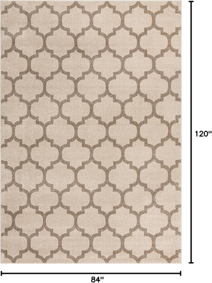 Rugs.com Lattice Collection Rug – 7' x 10' Beige Medium Rug Perfect for Bedrooms, Dining Rooms, Living Rooms