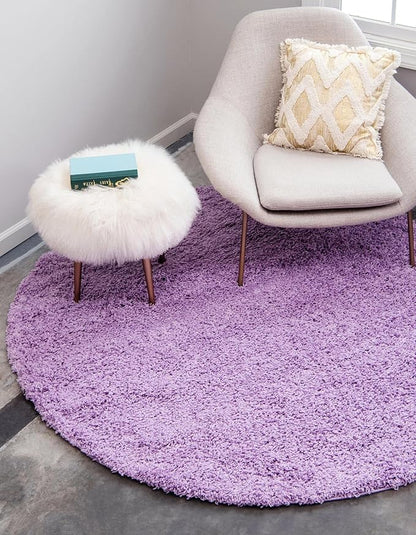 Unique Loom Solid Shag Collection Area Rug (7' 1" Round, Lilac)