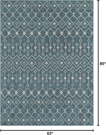 Unique Loom Outdoor Trellis Collection Area Rug - Tribal Trellis (5' 3" x 7' 1" Rectangle Teal/Ivory)