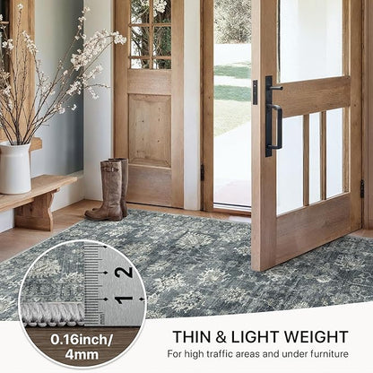GENIMO Runner Rug 2'6''x6 Non Slip Machine Washable Vintage Hallway Runner Rug, Low Pile Lightweight Rugs for Entryway, Hallway, Kitchen and Corridor, Ashen Taupe