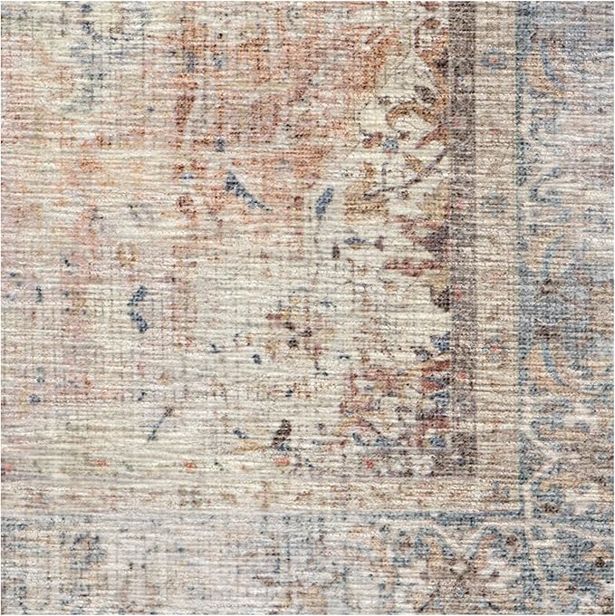 RUGGABLE Washable Vintage Area Rug – Sarrah Coral 9x12, Stain-Resistant, Non-Slip – Large Machine Washable Rugs for Living Room, Bedroom, Hallway, Entryway & Office–with Cushioned Pad