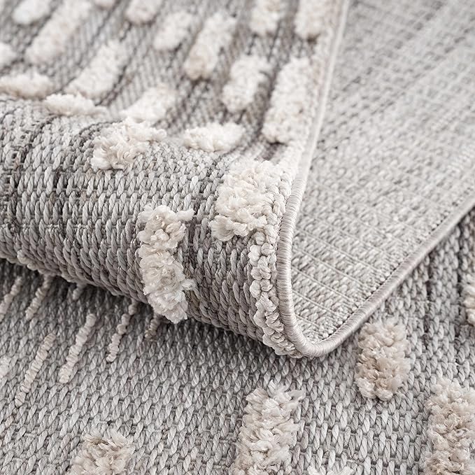 Hauteloom Poydras Farmhouse Living Room Bedroom Modern Moroccan Area Rug - Soft Shaggy High Low Carpet - High Pile - Bohemian, Boho - Gray, Beige, Cream - 6'7" x 9'