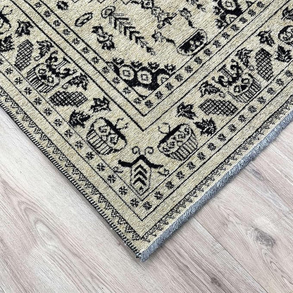 Alfa Rich 3x5 Beige Black Washable Area Rugs for Living Room Bedroom Kitchen Dining Cotton Runner