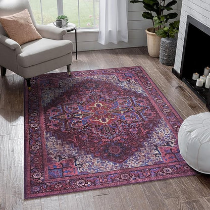 Fame Rugs Turkish Rug. Washable Vintage Oriental Antique Inspired Traditional Doormat Small Modern Area Rugs Luxury Entryway Entry Bedroom Bathroom Kitchen (398RR, 2'5 x 13'1)