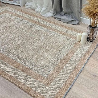 Alfa Rich 4x6 Beige Cream Washable Area Rugs for Living Room Bedroom Kitchen Cotton Pet Friendly Rug