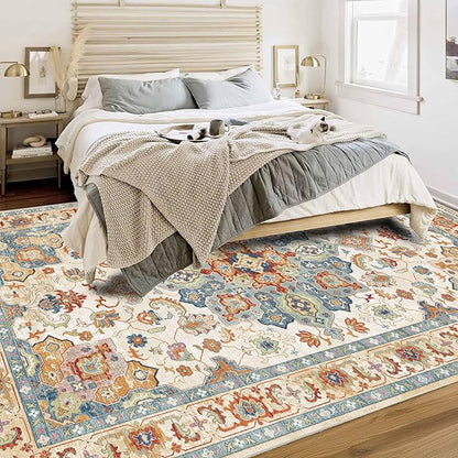 Enkor Area Soft Rugs 6x9 Washable Non Slip Boho Floor Rugs for Living Room Bedroom, Vintage Style Farmhouse Mat for Kitchen Entryway Orange & Beige
