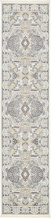 Unique Loom Narenj Collection Classic Traditional Medallion Textured Design Area Rug, 3 x 13 ft, Ivory/Tan