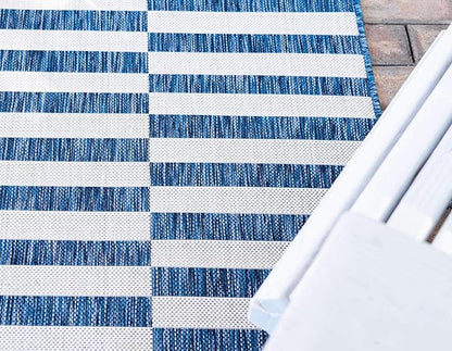 Unique Loom Outdoor Striped Collection Area Rug - Striped (5' 1" x 8' Rectangle, Blue/Ivory)