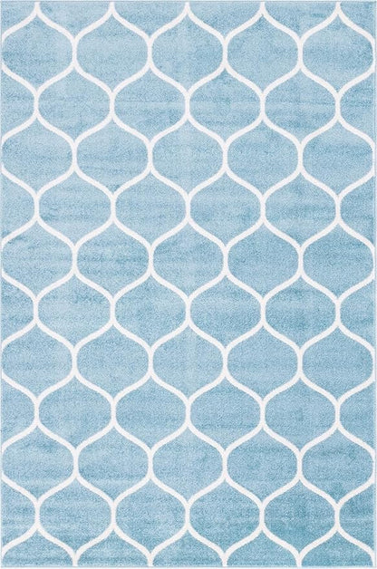 Rugs.com Lattice Frieze Collection Rug – 6' x 9' Light Blue Medium Rug Perfect for Living Rooms, Large Dining Rooms, Open Floorplans
