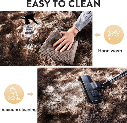 Soft Shaggy Rugs Fluffy Rug, Plush Area Rugs for Living Room Nursery Home Decor, Tie-Dyed Brown Anti-Skid Rectangular Fuzzy Rug 2x3 Feet