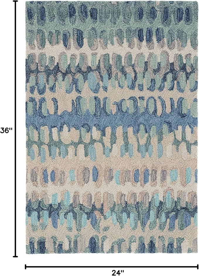 Dash and Albert Paint Chip Wool Area Rug - 2' x 3' Blue Graphic Hand Micro Hooked Accent Rug - Durable, High Traffic Areas Hallway, Living Room, Stairs