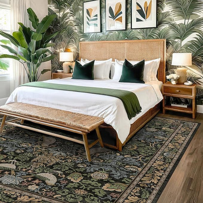 Botanical Brown Rug for Living Room - Washable 10x14 Area Rug for Dining Room Under Table, Extra Large Bedroom - Boho Bird Farmhouse Decor, Soft Low PileNon-Slip & Stain Resistance