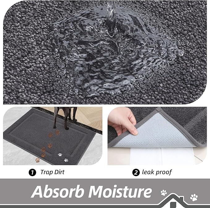 BEQHAUSE Dog Door Mat for Muddy Paws 20"x32" Dirt Trapper Absorbent Doormat Non Slip Entryway Rugs Washable Stain Resistant Welcome Floor Mat Soft Low-Profile for Front Back Door, Dark Grey