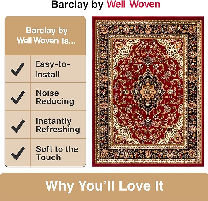 Well Woven Barclay Collection Medallion Kashan Red 5x7 (5'3" x 7'3") Area Rugs - Stain & Fade Resistant - Perfect Red Rug for Living Room, Bedroom, or Dining Room