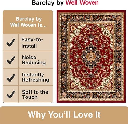 Well Woven Barclay Collection Medallion Kashan Red 5x7 (5'3" x 7'3") Area Rugs - Stain & Fade Resistant - Perfect Red Rug for Living Room, Bedroom, or Dining Room