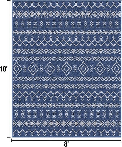 Indoor Outdoor Area Rug Washable Patio Rug Modern Moroccan Geometric Indoor Outdoor Carpet Rug Non Slip Non Shedding for Patio, Deck, Backyard, Porch (8x10)