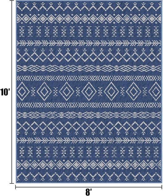 Indoor Outdoor Area Rug Washable Patio Rug Modern Moroccan Geometric Indoor Outdoor Carpet Rug Non Slip Non Shedding for Patio, Deck, Backyard, Porch (8x10)
