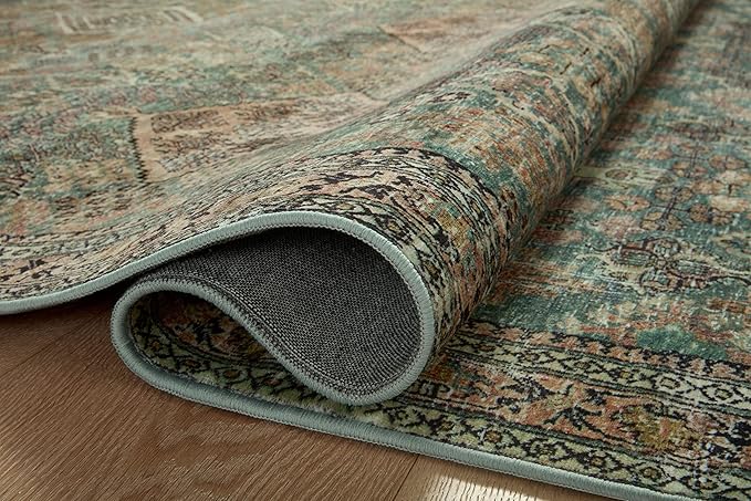 Loloi Magnolia Home by Joanna Gaines Sinclair Collection SIN-03 Turquoise/Multi 2'-0" x 5'-0", .25" Pile Height, Machine Washable, Accent Rug