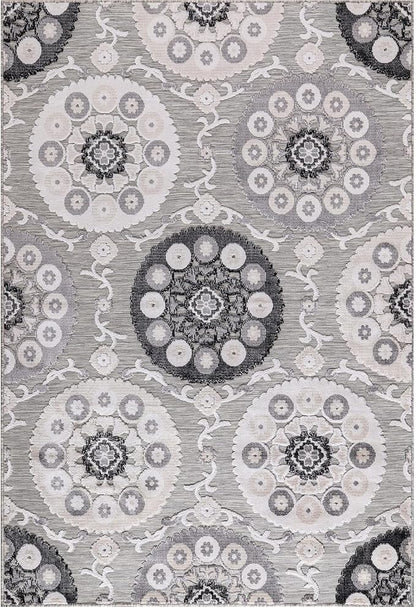 CAMILSON Indoor Outdoor Rug 6x9 Bohemian Medallion Floral Area Rugs for Indoor and Outdoor Patios Easy-Cleaning Non-Shedding Living Room Garden and Kitchen Washable Outside Carpet (6 x 9 / Gray)