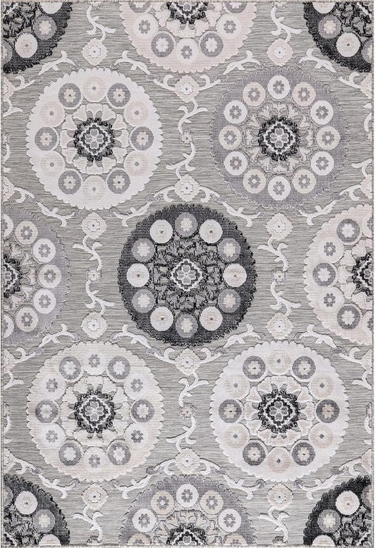 CAMILSON Indoor Outdoor Rug 5x7 Bohemian Medallion Floral Area Rugs for Indoor and Outdoor Patios Easy-Cleaning Non-Shedding Living Room Garden and Kitchen Washable Outside Carpet (5 x 7 / Gray)