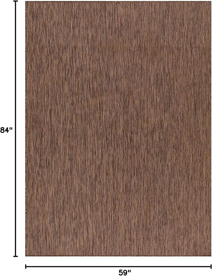 Beverly Rug Indoor Outdoor Rug 5x7, Washable Outside Carpet for Patio, Deck, Porch, Solid Modern Area Rug, Water Resistant, Gold Brown