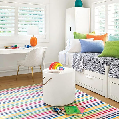Dash and Albert Rainbow Machine Washable Area Rug - 2.5' x 8' Runner Multicolor Stripe Washable Accent Rug - Durable, High Traffic Kitchen, Mudroom, Hallways