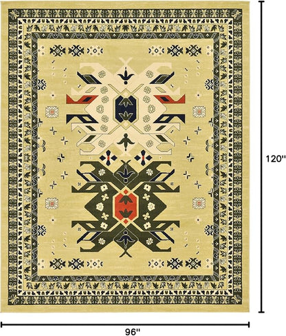 Unique Loom Taftan Collection Border Geometric Tribal Inspired Design Area Rug (8' 0 x 10' 0 Rectangular, Gold/ Gray)