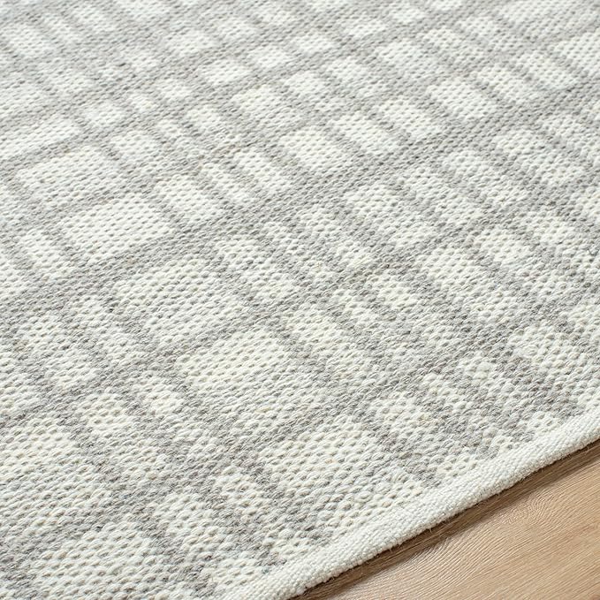 Mark&Day Wool Rugs, 9x12 Ishaq Solid and Border Light Grey Area Rug, Grey Ivory Carpet for Living Room, Bedroom or Kitchen (8'10" x 12')