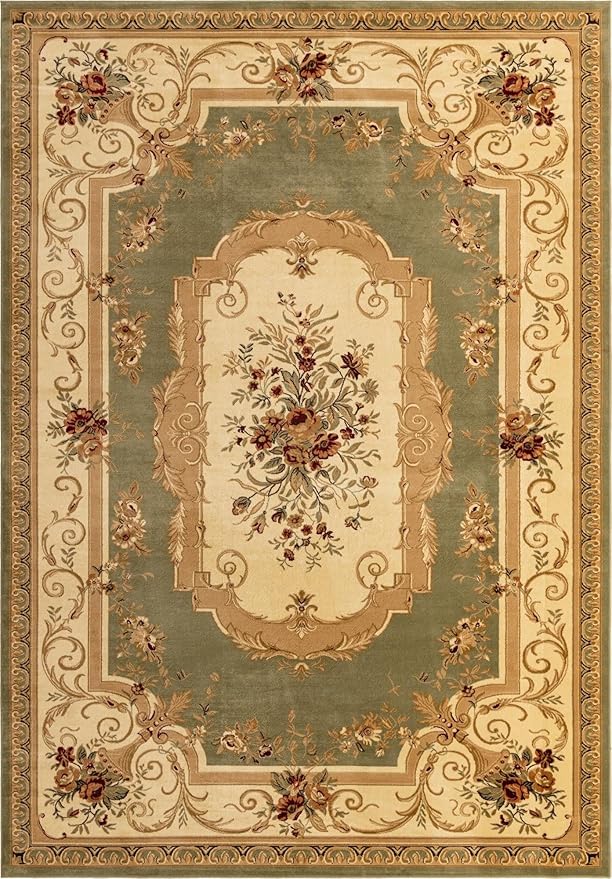 Unique Loom Versailles Collection Traditional Classic Floral Motif Area Rug (10' 0 x 14' 0 Rectangular, Green/Ivory)