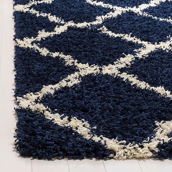 SAFAVIEH Dallas Shag Collection Area Rug - 4' Square, Navy & Ivory, Trellis Design, Non-Shedding & Easy Care, 1.5-inch Thick Ideal for High Traffic Areas in Living Room, Bedroom (SGD257N)