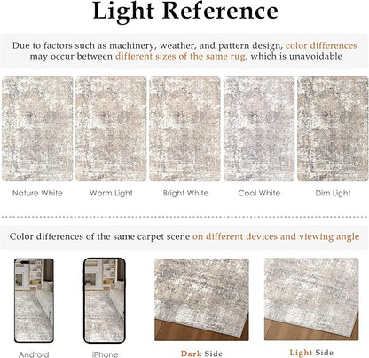 Machine Washable Area Rug 9x12 Beige Gray Large Living Room Indoor Accent Rug Neutral Modern Abstract Low Pile Carpet Non Slip Distressed Throw Rug Bedroom Office Dining Room