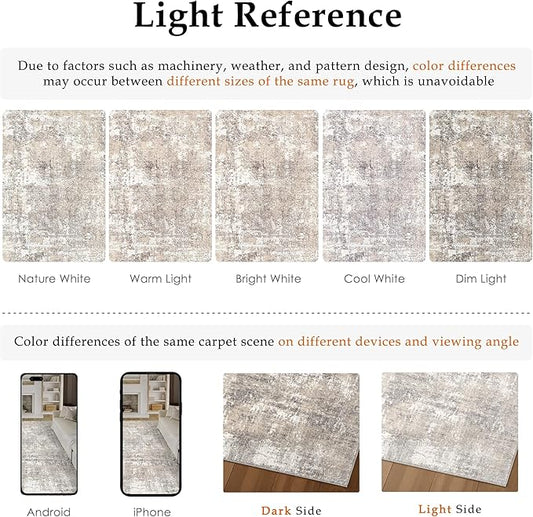 Machine Washable Area Rug 9x12 Beige Gray Large Living Room Indoor Accent Rug Neutral Modern Abstract Low Pile Carpet Non Slip Distressed Throw Rug Bedroom Office Dining Room