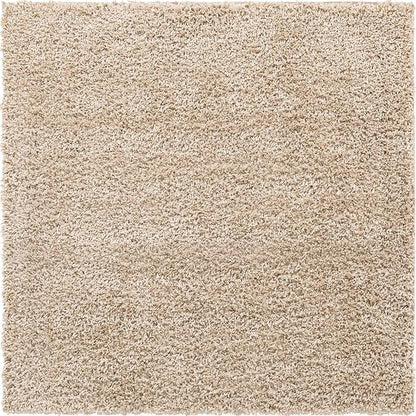 Unique Loom Davos Shag Collection Area Rug - Solid (5' 3" Square, Linen)