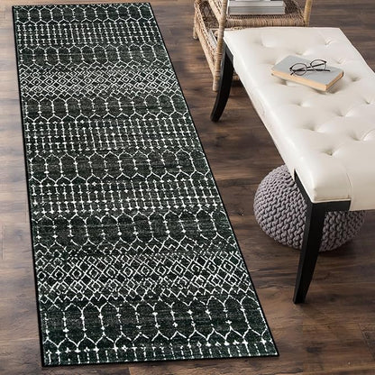 Lahome Moroccan Black Long Runner Washable Hallway Rug, Ultra-Thin Non Slip Kitchen Runner, Soft Modern Print Indoor Floor Carpet for Entryway Stair (Black, 2'5''x12'')
