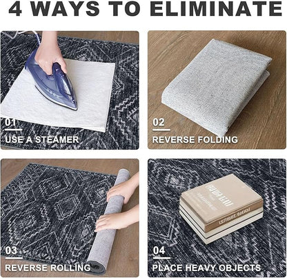 KILOCOCO Boho Kitchen Runner Rug 2x6 Washable Runner Rug, Soft Runners for Hallways Non Slip Printed Distressed Laundry Room Rug, Low-Pile Rug for Entryway/Bedroom/Living Room, Charcoal