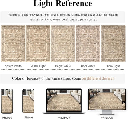8x10 Washable Area Rug Beige Vintage Rug for Living Room Bedroom Low Pile Soft Non-Slip Boho Rug for Under Table Boho Distressed Retro Carpet for Bedroom Kitchen Office Dining