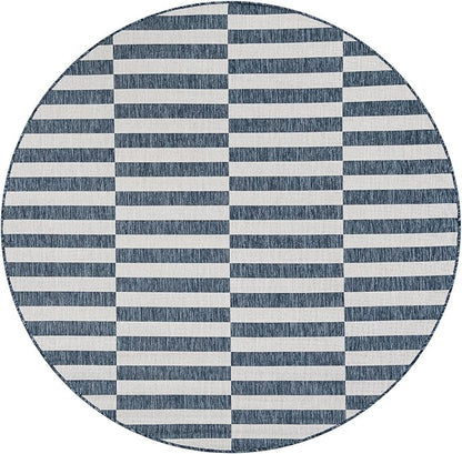 Unique Loom Outdoor Striped Collection Area Rug - Striped (6' 1" Round Blue/Ivory)
