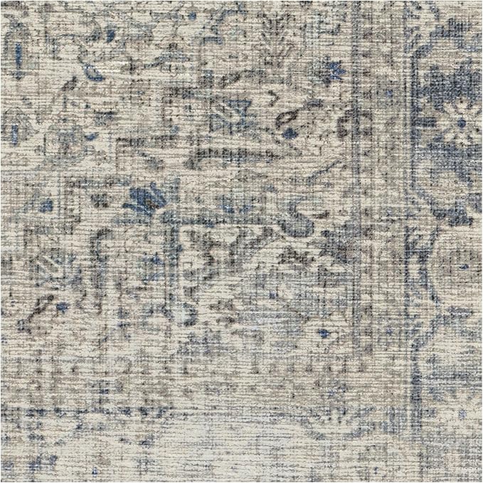 RUGGABLE Washable Vintage Runner Rug – Kamran Blue Quartz 2.5x12, Stain-Resistant, Non-Slip Hallway Runner – Machine Washable Rug for Hallway, Entryway, Living Room & Kitchen–with Standard Pad