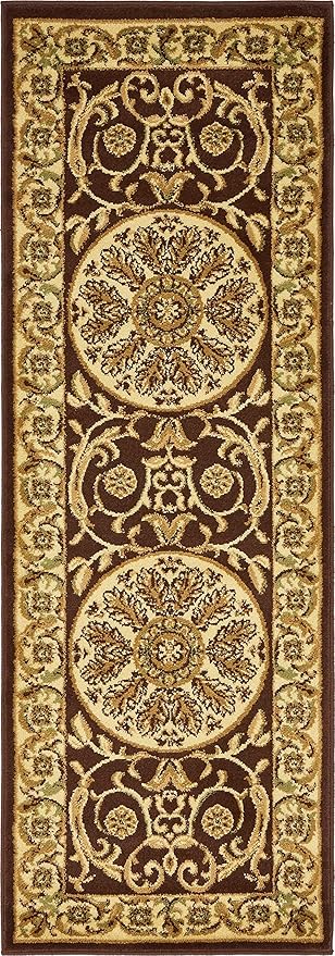 Unique Loom Versailles Collection Traditional Classic Medallion Floral Motif Area Rug (2' 2 x 6' 0 Runner, Brown/ Ivory)
