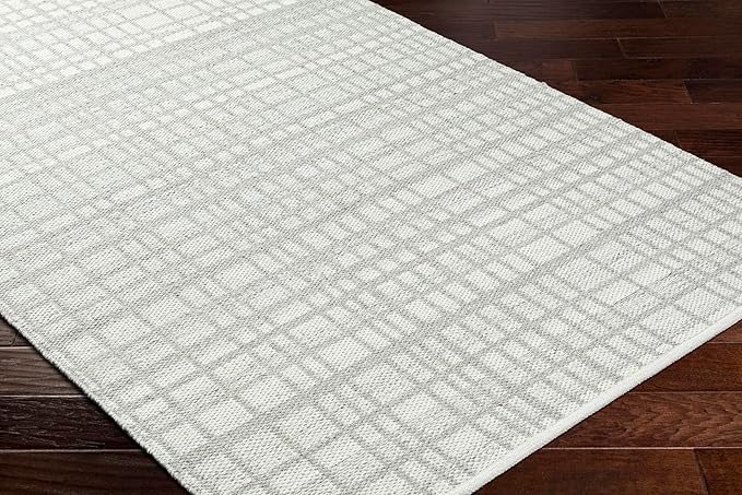 Mark&Day Wool Rugs, 5x8 Ishaq Solid and Border Light Grey Area Rug, Grey Ivory Carpet for Living Room, Bedroom or Kitchen (5' x 7'6")