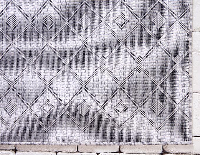 Unique Loom Outdoor Trellis Collection Area Rug - Tribal Trellis (2' x 8' Runner, Gray/ Black)