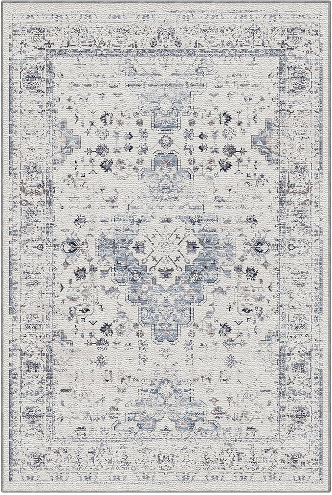 LUMI 4x6 Washable Area Rug for Living Room, Ultra Soft Traditional Rugs Non Slip with Rubber Backing, Low Profile, High Traffic, Stain Resistant Carpets, Ideal for Bedroom, Dining Room, Indoor