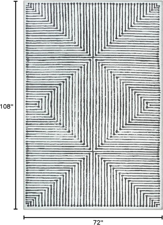 Bloom Rugs Washable Non-Slip 6' x 9' Rug - Black/Ivory Striped Area Rug for Living Room, Bedroom, Dining Room, and Kitchen - Exact Size: 6' x 9'