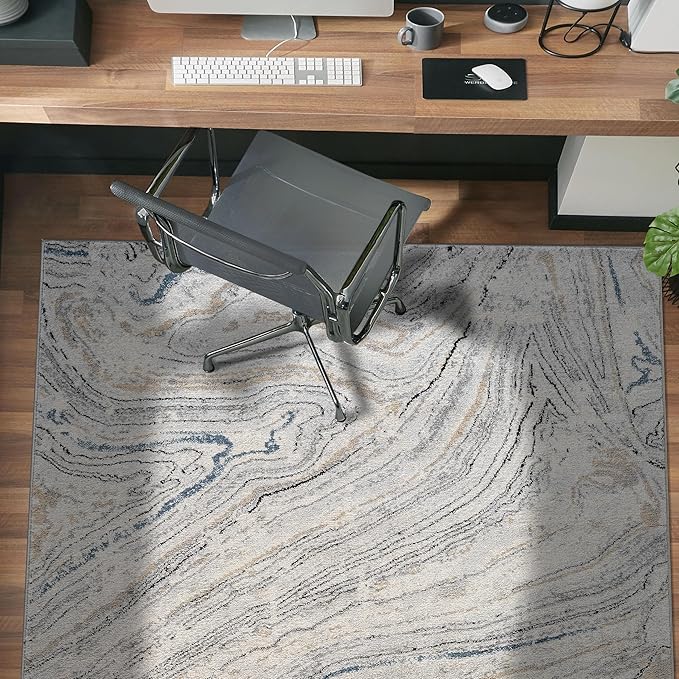 Rugshop Marble Swirl Distressed Gray Area Rug 4' x 6' Great for Small Living Rooms, Offices, or Under Coffee Tables