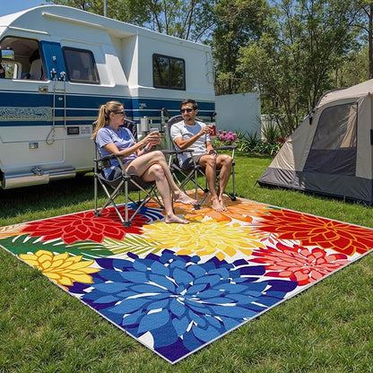 Outdoor Area Rug Washable Multicolored Patio Rug Tropical Botanical Modern Floral Outdoor Carpet Non-Slip for Patio, Deck, Backyard, Porch (8x10)