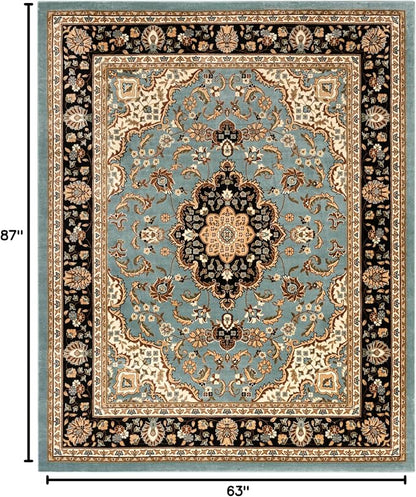 Well Woven Barclay Collection Medallion Kashan Light Blue 5x7 Area Rug - for Living Room, Bedroom, and Dining Room