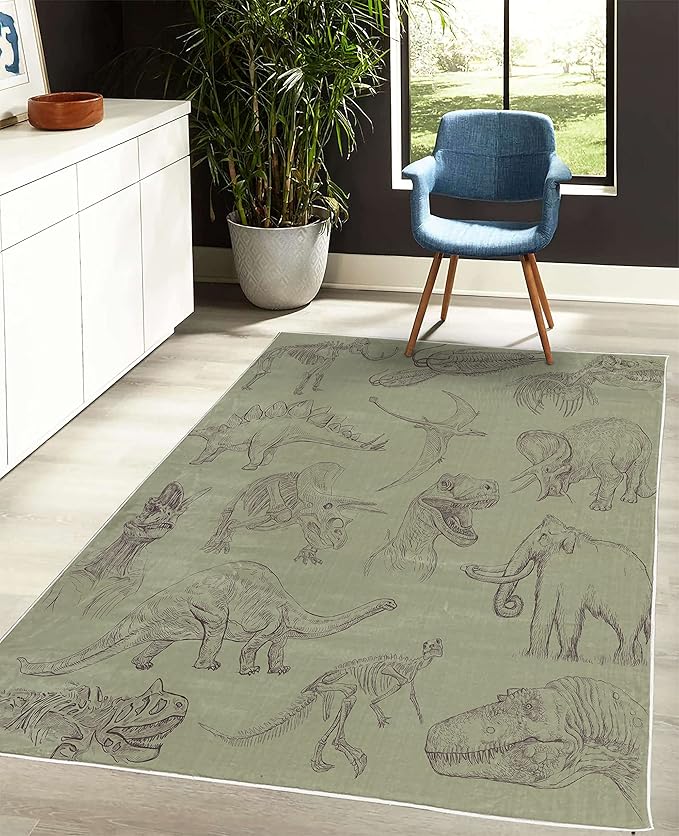 Ambesonne Jurassic Decorative Rug, Arrangement of Various Dinosaurs Illustrations Skeleton Biology Historic, Quality Carpet for Bedroom Dorm and Living Room, 5' 1" X 7' 5", Slate Brown